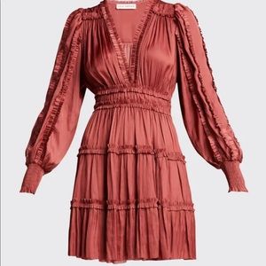Ulla Johnson "Amara" dress in satin with ruffle trim in size 2.